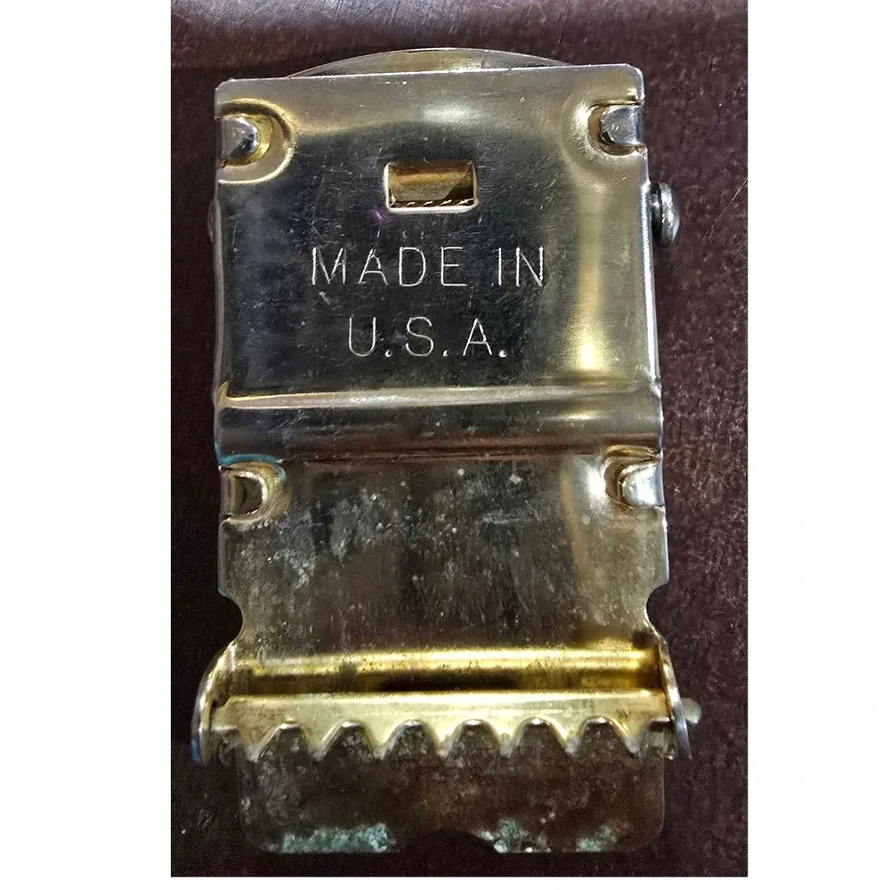 Vintage Solid Brass Military Slider Belt Buckle Made in USA‎ Silver Tone Star